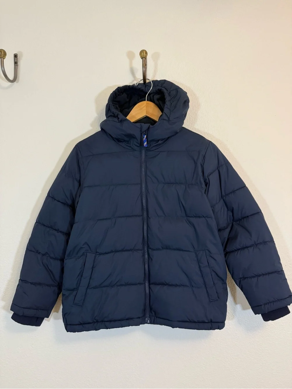 Crewcuts Navy Hooded Puffer Jacket boys large hood ski winter coat j crew snow